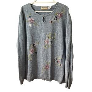 Vintage Alfred Dunner Embroidered Embellished 2X Sweater Blue 90’s Excellent
